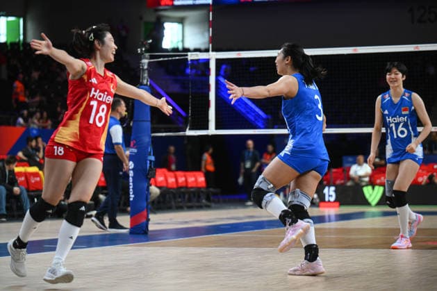 China v Brazil - 2026 FIVB Volleyball Nations League ANKARA, TURKIYE - JUNE 20: Players of China celebrate after score during the 2026 FIVB Volleyball Nations League (VNL) Week 2 match between China and Brazil at Ankara Sports Hall in Ankara, Turkiye on June 20, 2026. Akin Celiktas Anadolu Ankara Turkey. Editorial use only. Please get in touch for any other usage.  Copyright: x2026xAnadoluxAkinxCeliktasx