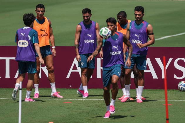 FIFA World Cup, WM, Weltmeisterschaft, Fussball 2026 - Portugal training Portugal s national soccer players (L-R) Vitinha, Cristiano Ronaldo, Bruno Fernandes, Joao Cancelo, Nuno Mendes and Goncalo Ramos attend a training session of the team, in Palm Beach, Florida, USA, 20 June 2026. Palm Beach Florida United States  Copyright: xMIGUELxA.xLOPESx