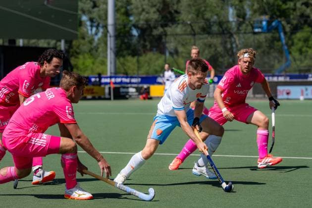 ROTTERDAM, 20-06-2026, HC Rotterdam, FIH Hockey Pro League Men, Netherlands - Germany , Season 2025-2026. Picture shows Picture shows Netherlands player Thierry Brinkman and Germany player Thies Ole Prinz Netherands - Germany (2nd Match)  x204500866x Copyright: