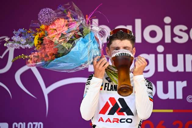 Baloise Belgium Tour 2026 Stage 4 AARSCHOT, BELGIUM - JUNE 20 : Hannes Victor (BEL) of Aarco on the podium during stage 4 of the 95th edition of Baloise Tour of Belgium an UCI ProSeries 2.Pro cycling road race stage for Men Elite of 183.5 km with start in Begijnendijk and finish in Aarschot on June 20, 2026 in Aarschot, Belgium, 20 06 2026 ( Motordriver Stephan Boone - Aarschot Belgium  Copyright: xTomasxSiskx