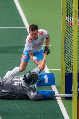 ROTTERDAM, 20-06-2026, HC Rotterdam, FIH Hockey Pro League Men, Netherlands - Germany , Season 2025-2026. Picture shows Netherlands player Thierry Brinkman scores by placing the ball over the goalkeeper of germany Netherands - Germany (2nd Match)  x204500922x Copyright: