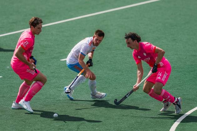 ROTTERDAM, 20-06-2026, HC Rotterdam, FIH Hockey Pro League Men, Netherlands - Germany , Season 2025-2026. Picture shows Germany player Jakob Brilla and Netherlands player Thierry Brinkman Netherands - Germany (2nd Match)  x204500926x Copyright: