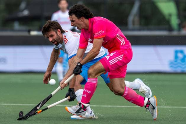 ROTTERDAM, 20-06-2026, HC Rotterdam, FIH Hockey Pro League Men, Netherlands - Germany , Season 2025-2026. Picture shows Netherlands player Steijn van Heijningen and Teo Hinrichs Netherands - Germany (2nd Match)  x204500935x Copyright: