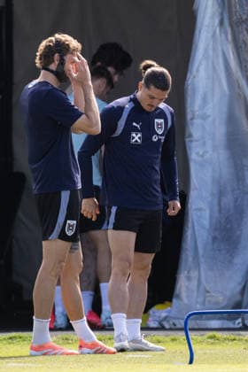 SOCCER - FIFA World Cup, WM, Weltmeisterschaft, Fussball 2026, preview SANTA BARBARA,CALIFORNIA,USA,20.JUN.26 - SOCCER - FIFA World Cup 2026, USA, Mexico, Canada, preview, Oesterreichischer Fussball-Bund, training team AUT. Image shows Stefan Posch and Marcel Sabitzer (AUT).  GEPAxpictures xArminxRauthner