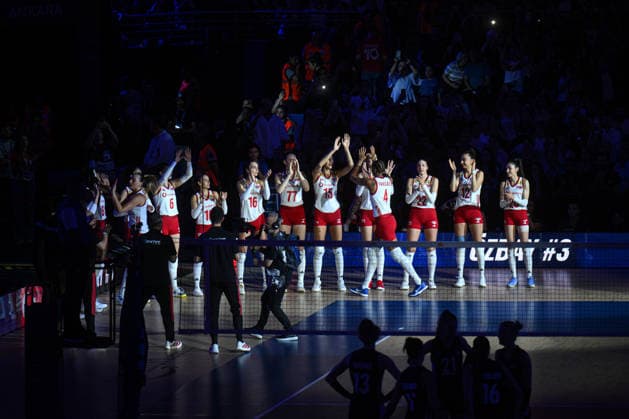 Turkiye v Germany - 2026 FIVB Volleyball Nations League ANKARA, TURKIYE - JUNE 20: Players of Turkiye national volleyball team walk onto the court for the pre-match ceremony before the 2026 FIVB Volleyball Nations League (VNL) Pool 2 match between Turkiye and Germany at Ankara Sports Hall in Ankara, Turkiye on June 20, 2026. Akin Celiktas Anadolu Ankara Turkey. Editorial use only. Please get in touch for any other usage.  Copyright: x2026xAnadoluxAkinxCeliktasx