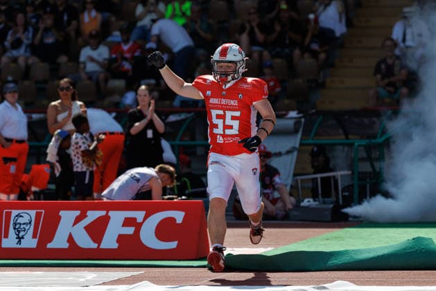 Leonhard Pfann, 55, Augsburg Centurions, during the game between the Augsburg Centurions and the Gießen Golden Dragons, American football, mens, GFL2, 2026, Matchday 7 on June 20, 2026, in Augsburg, Rosenaustadion, Bavaria, Germany,detected_source_language