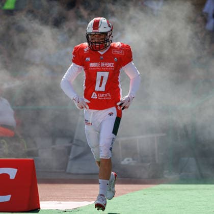 Laurin Frank 0, Augsburg Centurions during the game between the Augsburg Centurions and the Gießen Golden Dragons, American football, mens, GFL2, 2026, Matchday 7 on June 20, 2026, in Augsburg, Rosenaustadion, Bavaria, Germany,detected_source_language