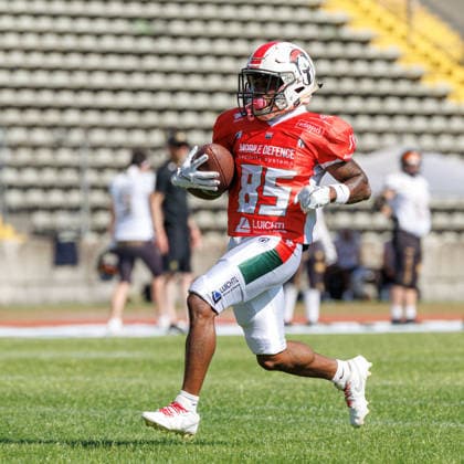 Jalin Goodman 85, Augsburg Centurions, during the game between the Augsburg Centurions and the Gießen Golden Dragons, American football, mens, GFL2, 2026, Matchday 7 on June 20, 2026, in Augsburg, Rosenaustadion, Bavaria, Germany,detected_source_language