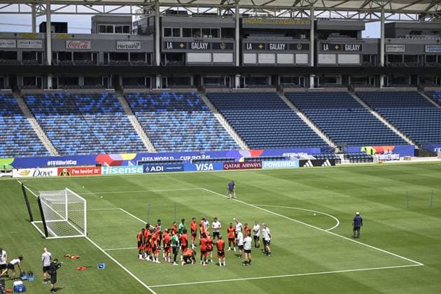 Belgian national football team - FIFA World Cup, WM, Weltmeisterschaft, Fussball 2026 - media activities 20 06 2026 LOS ANGELES, UNITED STATES OF AMERICA - JUNE 20 : Illustration picture Red Devils Squad pictured during a training session at Carson Sports Park prior to the Belgium vs Iran match during the 2026 FIFA World Cup on June 20, 2026 in Los Angeles, United States of America, 20 06 2026 Los Angeles United States of America  Copyright: xNicoxVereeckenx