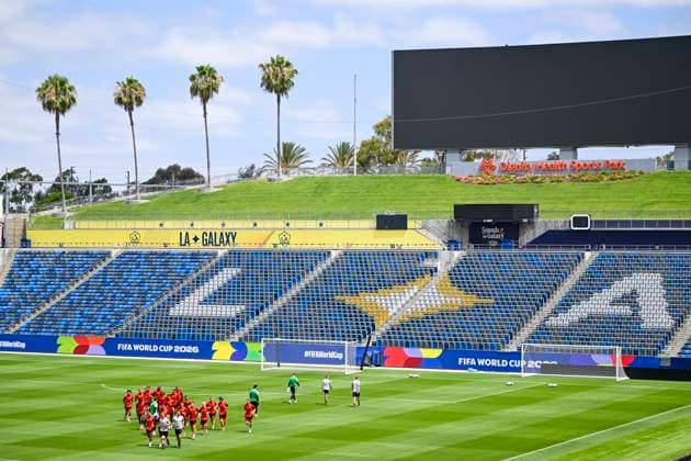 Belgian national football team - FIFA World Cup, WM, Weltmeisterschaft, Fussball 2026 - media activities 20 06 2026 LOS ANGELES, UNITED STATES OF AMERICA - JUNE 20 : Illustration picture Red Devils Squad pictured during a training session at Carson Sports Park prior to the Belgium vs Iran match during the 2026 FIFA World Cup on June 20, 2026 in Los Angeles, United States of America, 20 06 2026 Los Angeles United States of America  Copyright: xNicoxVereeckenx