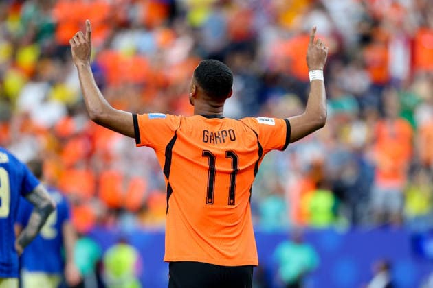 Cody Gakpo of the Netherlands celebrates after scoring his teams third goal during the 2026 FIFA World Cup Group F match between the Netherlands and Sweden at Houston Stadium on June 20, 2026, in Houston, United States. Photo by Torbjorn Tande, DeFodi Images,detected_source_language