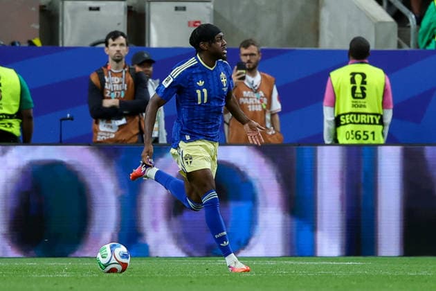 Anthony Elanga of Sweden celebrates after scoring his teams first goal during the 2026 FIFA World Cup Group F match between the Netherlands and Sweden at Houston Stadium on June 20, 2026, in Houston, United States. Photo by Torbjorn Tande, DeFodi Images,detected_source_language