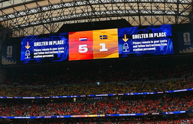 FIFA World Cup, WM, Weltmeisterschaft, Fussball 2026 - Group F - Netherlands vs Sweden A giant screen displays the result 5-1 after the FIFA World Cup 2026 group stage match Netherlands against Sweden, in Houston, USA, 20 June 2026. HOUSTON United States  Copyright: xSAMxWASSONx