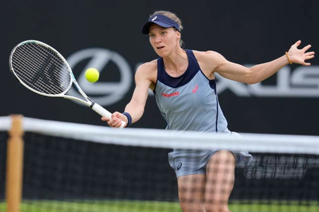Lexus Nottingham Open - Day Six Viktorija Golubic competes during her semi-final singles match at the 2026 Lexus Nottingham Open Women s tennis tournament at the Nottingham Tennis Centre in Nottingham, England, on June 20, 2026. Nottingham Great Britain United Kingdom  Copyright: xOwenxHammondx originalFilename:hammond-2026lexu260620_npLTK.jpg