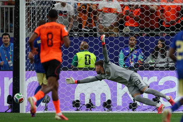 HOUSTON, TX - JUNE 20: Kristoffer Nordfeldt 23 of Sweden cannot reach the ball as it goes in the goal during the FIFA World Cup, WM, Weltmeisterschaft, Fussball 2026 Group F match between Netherlands and Sweden on June 20, 2026, at Houston Stadium in Houston, Texas. (Photo by David Buono Icon Sportswire) SOCCER: JUN 20 FIFA World Cup 26 Group F - Netherlands vs Sweden EDITORIAL USE ONLY Icon260620058