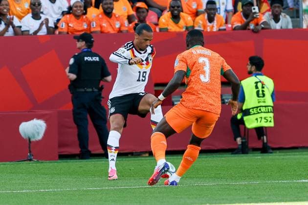 One-on-one, action, featuring Leroy Sané 19 (Germany) and Ghislain Konan 3 (Ivory Coast), Germany vs. Ivory Coast, soccer, FIFA, 2026 World Cup, group stage, June 20, 2026, Toronto, Ontario, Canada,detected_source_language Copyright: xkolbert-press ChristianxKolbertx