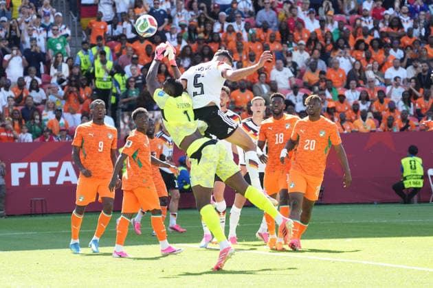 Aleksandar Pavlovic (Germany) scores against Ivory Coast, with goalkeeper Yahia Fofana, Ivory Coast, Côte dIvoire, 1, but the goal doesnt count. Toronto, June 20, 2026