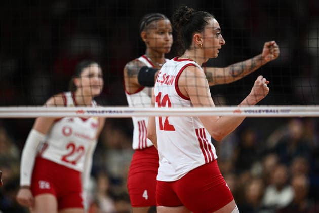 Turkiye v Germany - 2026 FIVB Volleyball Nations League ANKARA, TURKIYE - JUNE 20: Elif Sahin (12) of Turkiye celebrates after scoring a point during the 2026 FIVB Volleyball Nations League Phase 2 match between Turkiye and Germany at the Ankara Sports Hall in Ankara, Turkiye on June 20, 2026. Akin Celiktas Anadolu Ankara Turkey. Editorial use only. Please get in touch for any other usage.  Copyright: x2026xAnadoluxAkinxCeliktasx