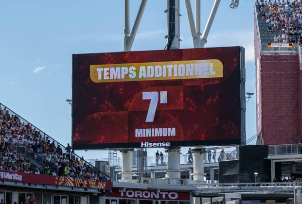Soccer, Mens, 2026 FIFA World Cup, Group E match in Toronto, Matchday 2, Germany vs. Ivory Coast, scoreboard showing 7 minutes of stoppage time in the first half, June 20, 2026,,detected_source_language Copyright: xMatthiasxKochx