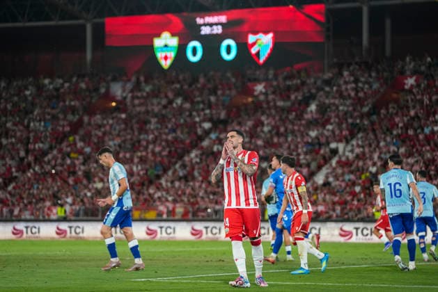 June 20, 2026, Almeria, Almeria, SPAIN: Miguel de la Fuente of UD Almeria laments during the Liga Hypermotion, second leg of the Playoff for LaLiga EA Sports promotion, football match played between UD Almeria and Malaga CF at UD Almeria stadium on June 20, 2026, in Almeria, Spain. UD Almeria V Malaga CF - LaLiga Hypermotion  - ZUMAa181 20260620_zaa_a181_095 Copyright: xJoaquinxCorcherox