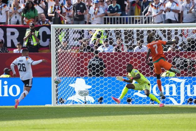 Deniz Undav of Germany scores the goal to tie the game at 1–1 against goalkeeper Yahia Fofana of Ivory Coast, Ivory Coast, Côte dIvoire, June 20, 2026, Germany vs. Ivory Coast, Toronto Stadium, World Cup 26, Group E, Matchday 2,detected_source_language