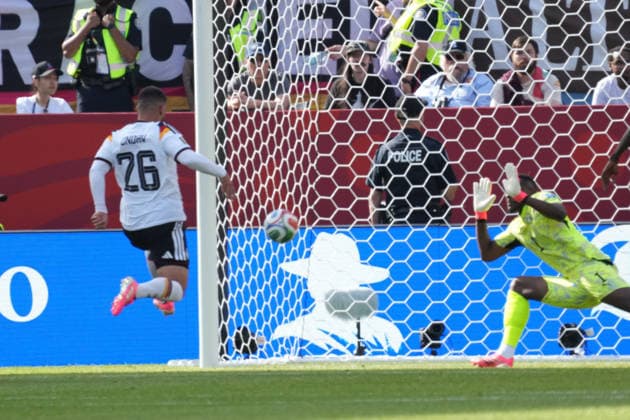 Deniz Undav of Germany scores the goal to tie the game at 1–1 against goalkeeper Yahia Fofana of Ivory Coast, Ivory Coast, Côte dIvoire, June 20, 2026, Germany vs. Ivory Coast, Toronto Stadium, World Cup 26, Group E, Matchday 2,detected_source_language