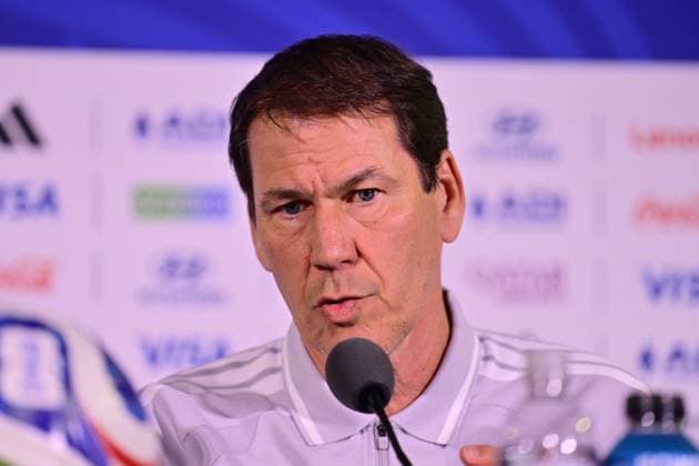 Belgian national football team - FIFA World Cup, WM, Weltmeisterschaft, Fussball 2026 - media activities 20 06 2026 LOS ANGELES, UNITED STATES OF AMERICA - JUNE 20 : Garcia Rudi head coach of Belgium and Meunier Thomas defender of Belgium pictured during a press conference, PK, Pressekonferenz at the SoFi Stadium prior to the Belgium vs Iran match during the 2026 FIFA World Cup on June 20, 2026 in Los Angeles, United States of America, 20 06 2026 Los Angeles United States of America  Copyright: xJanxDexMeuleneirx