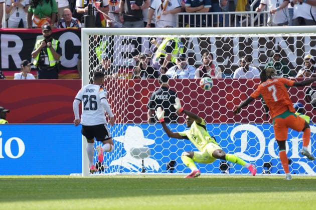 Deniz Undav of Germany scores the goal to tie the game at 1–1 against goalkeeper Yahia Fofana of Ivory Coast, Ivory Coast, Côte dIvoire, June 20, 2026, Germany vs. Ivory Coast, Toronto Stadium, World Cup 26, Group E, Matchday 2,detected_source_language