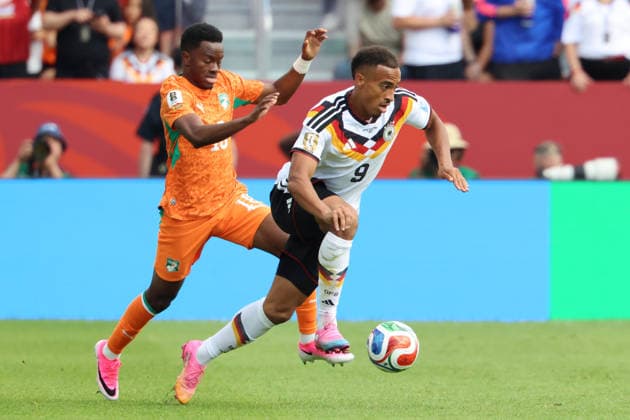 June 20, 2026, Soccer, Mens, 2026 FIFA World Cup, Group Stage, Group E, Toronto, Germany vs. Ivory Coast, Jamie Leweling (Germany), Ibrahim Sangare (Ivory Coast), Toronto, BMO Field, Ontario, Canada (CAN),detected_source_language Copyright: xSebastianxBachx