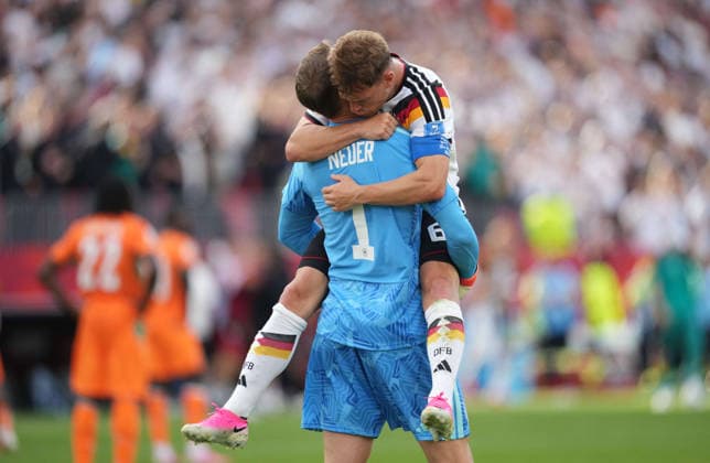 Manuel Neuer (Germany) and Joshua Kimmich (Germany) celebrate after the game during Germany vs. Ivory Coast, Group E of the 2026 FIFA World Cup, at Toronto Stadium in Toronto, Canada, on June 20, 2026. Photo by Thor Wegner, DeFodi Images,detected_source_language