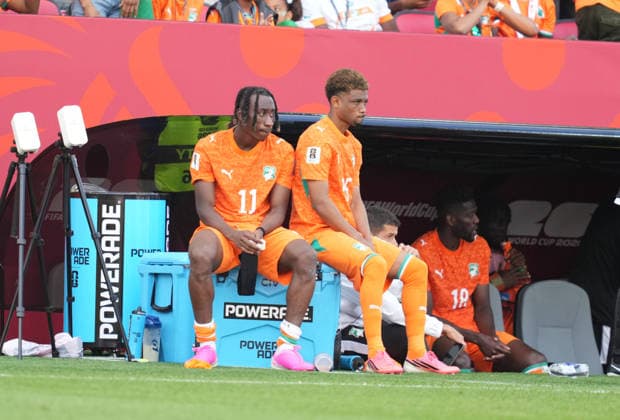 Amad Diallo of Ivory Coast and Yan Diomande of Ivory Coast look dejected after the game between Germany and Ivory Coast in Group E of the 2026 FIFA World Cup at Toronto Stadium in Toronto, Canada, on June 20, 2026. Photo by DeFodi Images, Thor Wegner.,detected_source_language