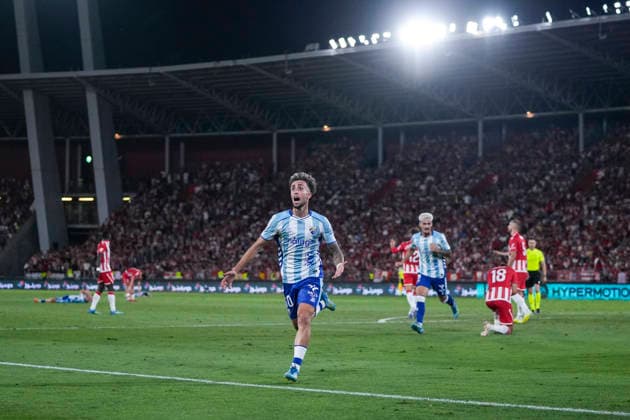 June 20, 2026, Almeria, Almeria, SPAIN: David Larrubia of Malaga CF celebrates a goal during the Liga Hypermotion, second leg of the Playoff for LaLiga EA Sports promotion, football match played between UD Almeria and Malaga CF at UD Almeria stadium on June 20, 2026, in Almeria, Spain. UD Almeria V Malaga CF - LaLiga Hypermotion  - ZUMAa181 20260620_zaa_a181_110 Copyright: xJoaquinxCorcherox