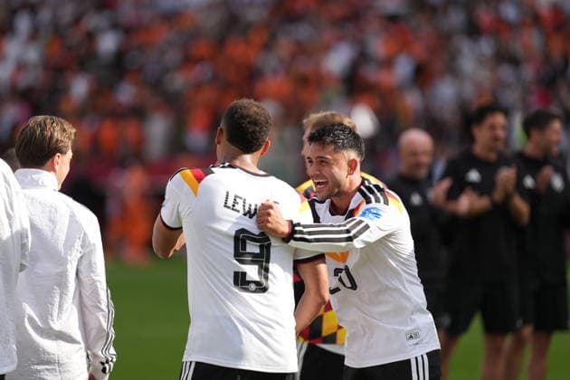 Germany v Ivory Coast - FIFA World Cup, WM, Weltmeisterschaft, Fussball 2026 - Group E TORONTO, CANADA - JUNE 20: Jamie Leweling and Amiri (20) of Germany celebrate after the 2026 FIFA World Cup First Stage Group E match between Germany and Ivory Coast at Toronto Stadium (BMO Field) in Toronto, Ontario, Canada on June 20, 2026. Mert Alper Dervis Anadolu Ontario Canada. Editorial use only. Please get in touch for any other usage.  Copyright: x2026xAnadoluxMertxAlperxDervisx
