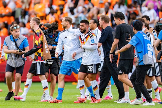 2026 FIFA World Cup, Group E, Match 2, Germany vs. Ivory Coast, June 20, 2026, at Toronto Stadium, Toronto Deniz Undav (Germany) is celebrated after the final whistle by Julian Nagelsmann (Germany) Oliver Baumann (Germany) Maximilian Beier (Germany) Pascal Gross (Germany) David Raum (Germany) Leon Goretzka (Germany),detected_source_language Copyright: xBahhoxKarax