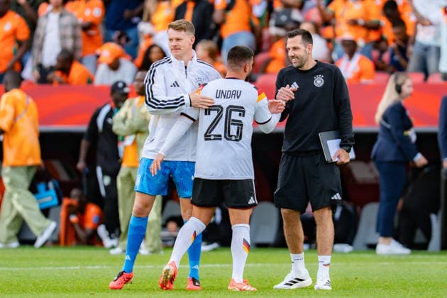 2026 FIFA World Cup, Group E, Match 2, Germany vs. Ivory Coast, June 20, 2026, at Toronto Stadium, Toronto. Deniz Undav of Germany is celebrated after the final whistle alongside Alexander Nübel of Germany.,detected_source_language Copyright: xBahhoxKarax