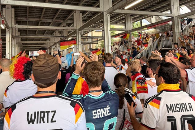 German fans celebrate the 2–1 victory together at the stadium in Toronto on June 20, 2026
