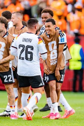2026 FIFA World Cup, Group E, Match 2, Germany vs. Ivory Coast, June 20, 2026, at Toronto Stadium, Toronto. Deniz Undav of Germany is celebrated after the final whistle alongside Jamal Musiala of Germany.,detected_source_language Copyright: xBahhoxKarax