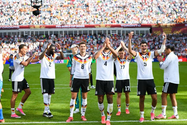 Germany national team, Nationalteam vs Ivory Coast National Team. FIFA World Cup, WM, Weltmeisterschaft, Fussball 2026 Group E match. Germany National Team players celebrating after winning the match played between the National Teams of Germany and Cote dIvoire. FIFA World Cup 2026 Group E match, played on 20.06.26 at the Toronto Stadium in Toronto, Ontario, Canada. Photo Jose Campos PMEimages Toronto Ontario Canada Copyright: xJosexCamposx xPMEimagesx