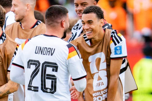 2026 FIFA World Cup, Group E, Match 2, Germany vs. Ivory Coast, June 20, 2026, at Toronto Stadium, Toronto. Deniz Undav of Germany is celebrated after the final whistle alongside Jamal Musiala of Germany.,detected_source_language Copyright: xBahhoxKarax
