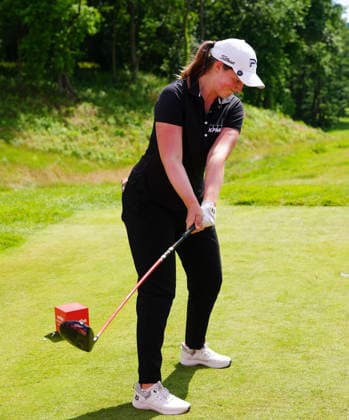 BELMONT, MI - JUNE 20: LPGA, Golf Damen player Lottie Woad plays her tee shot on the 12th hole on June 20, 2026, during the third round of the LPGA Meijer LPGA Classic for Simply Give at Blythefield Country Club in Belmont, Michigan. (Photo by Brian Spurlock Icon Sportswire) GOLF: JUN 20 LPGA Meijer LPGA Classic for Simply Give EDITORIAL USE ONLY Icon2606205