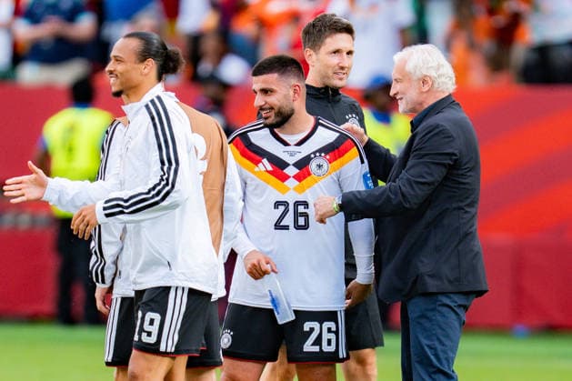 2026 FIFA World Cup, Group E, Match 2, Germany vs. Ivory Coast, June 20, 2026, at Toronto Stadium, Toronto. Deniz Undav of Germany is celebrated after the final whistle alongside Leroy Sané of Germany and Rudi Völler.,detected_source_language Copyright: xBahhoxKarax