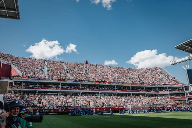 Fußball Herren FIFA Fußball-Weltmeisterschaft 2026 Gruppe E Deutschland vs. Elfenbeinküste 20.06.2026 Die Fankurve der Deutschen im Stadion Toronto Toronto Stadium Ontario Kanada *** Mens Soccer