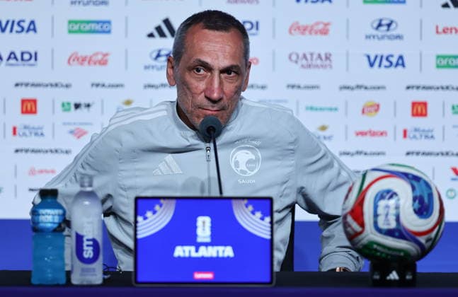 FIFA World Cup, WM, Weltmeisterschaft, Fussball 2026 - Spain press conference, PK, Pressekonferenz Saudi Arabia national soccer team head coach Georgios Donis attends a press conference in Atlanta, Georgia, USA, Saturday, 20 June 2026. Spain will face Saudi Arabia on 21 June in a FIFA World Cup 2026 Group H match. ATLANTA United States  Copyright: xRONALDxWITTEKx