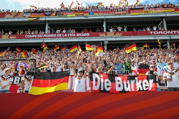 German fans celebrate their teams 2-1 victory; Germany vs. Ivory Coast; soccer; FIFA; 2026 World Cup; group stage; June 20, 2026; Toronto, Ontario, Canada,detected_source_language Copyright: xkolbert-press ChristianxKolbertx