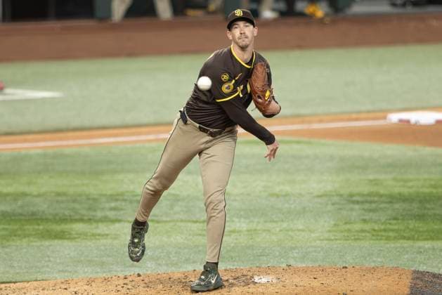 June 20, 2026, Arlington, Texas, USA: San Diego Padres pitcher WALKER BUEHLER (10) attempts to pick off the runner at first base during a MLB, Baseball Herren, USA game between the San Diego Padres and Texas Rangers at Globe Life Field. San Diego wins in extra innings 6-4. MLB 2026: Padres 6:4 Rangers  - ZUMAf180 20260620_zsp_f180_020 Copyright: xMarkxFannx