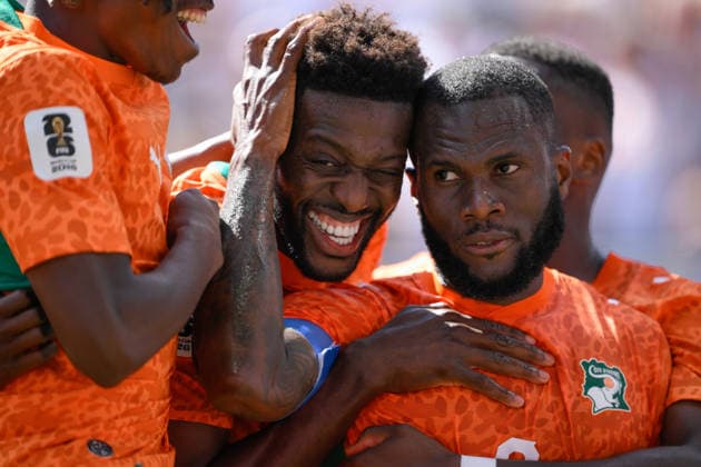 June 20, 2026, Toronto, Ontario, Canada: Franck KessiÃ ( 8) of CÃ te d Ivoire celebrates his goal as he is embraced by teammates during the 2026 FIFA World Cup, WM, Weltmeisterschaft, Fussball game between Germany and CÃ te d Ivoire at Toronto Stadium. Sports News - June 20, 2026  - ZUMAv136 20260620_zsp_v136_040 Copyright: xJeffxVoganx