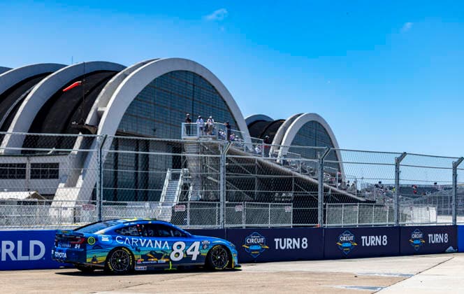 SAN DIEGO, CA - JUNE 20: Jimmie Johnson of the 84 LEGACY MOTOR CLUB Carvana Toyota rounds turn 8 during qualifying for the Anduril 250 NASCAR, Motorsport, USA Cup Series Race, Saturday, June 20, 2026, at Naval Base Coronado in San Diego, California. (Photo by Tony Ding Icon Sportswire) AUTO: JUN 20 NASCAR Cup Series Anduril 250 Race the Base EDITORIAL USE ONLY Icon46520260620031250