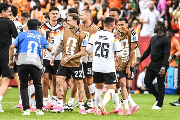 Germany national team, Nationalteam vs Ivory Coast National Team. FIFA World Cup, WM, Weltmeisterschaft, Fussball 2026 Group E match. Germany National Team players celebrate the victory with Deniz UNDAV (26) after the match played between the National Teams of Germany and Cote dIvoire. FIFA World Cup 2026 Group E match, played on 20.06.26 at the Toronto Stadium in Toronto, Ontario, Canada. Photo Jose Campos PMEimages Copyright: xJosexCamposx xPMEimagesx
