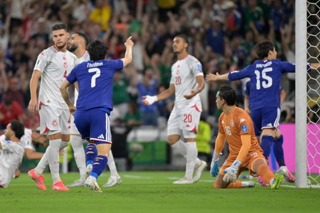 FIFA World Cup, WM, Weltmeisterschaft, Fussball 2026 - Group F - Tunisia vs. Japan Ao Tanaka (L) of Japan celebrates with Daichi Kamada (R) after Kamada s goal during the 2026 FIFA World Cup group F soccer match between Tunisia and Japan at BBVA Stadium in Monterrey, Mexico, 20 June 2026. Monterrey Mexico  Copyright: xMiguelxSierrax