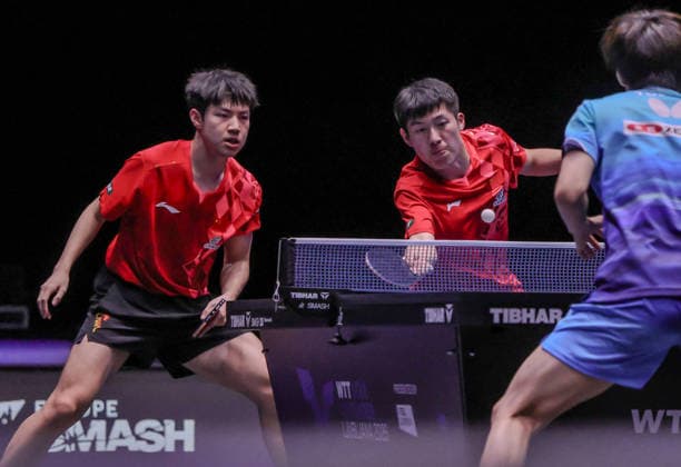 (260621) -- LJUBLJANA, June 21, 2026 -- Wen Ruibo (R) Huang Youzheng of China compete during the men s doubles final match against Togami Shunsuke Shinozuka Hiroto of Japan at the World Table tennis, Tischtennis (WTT) Star Contender Ljubljana 2026 in Ljubljana, Slovenia, June 20, 2026. (Photo by Xinhua) (SP)SLOVENIA-LJUBLJANA-TABLE TENNIS-WTT STAR CONTENDER-MEN S DOUBLES ZeljkoxStevanic 
